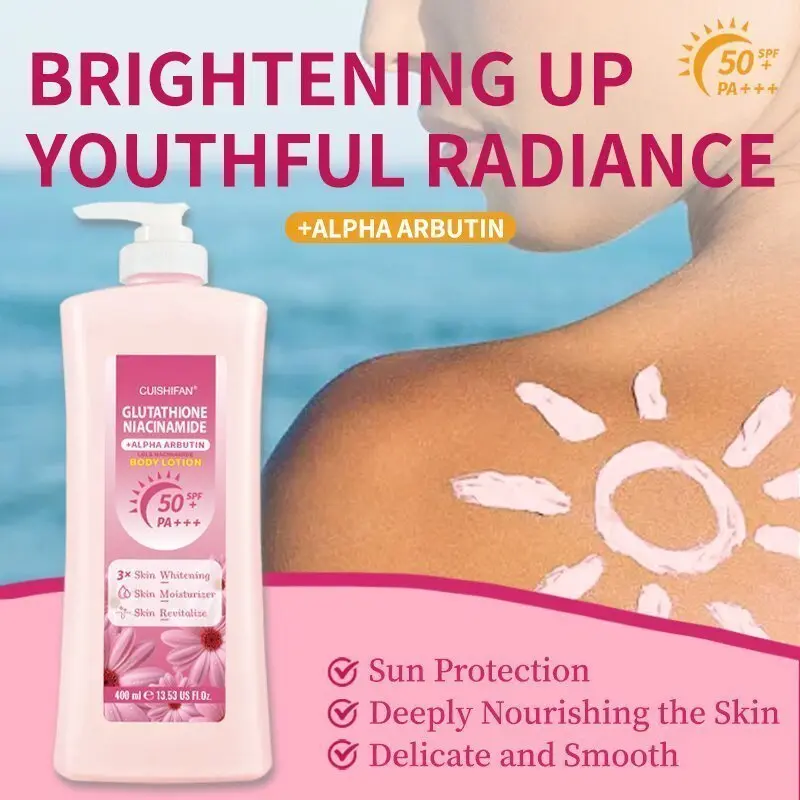 BUY 1 TAKE 1】 CUISHIFAN Glutathione Niacinamide Body Lotion SPF50 PA++ - 3X Whitening Moisturizer 400ml+200ml for Spot Treatment of Dark Areas - Acne Moisture Hydrating Skin Repair