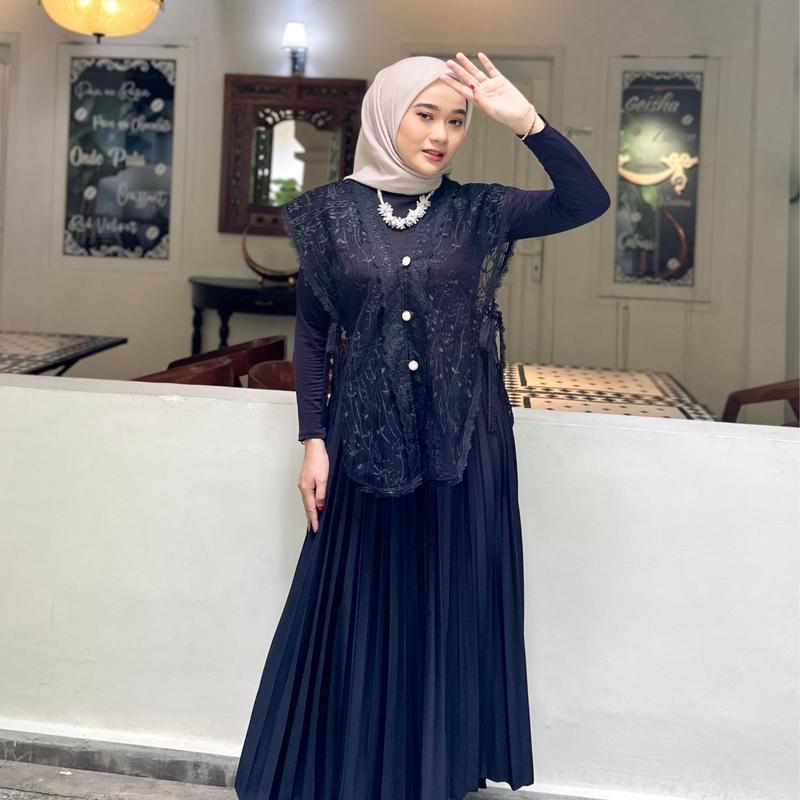 Ayasha - One Set Kondangan Vest Brokat Tile dan Rok Plisket Premium 6