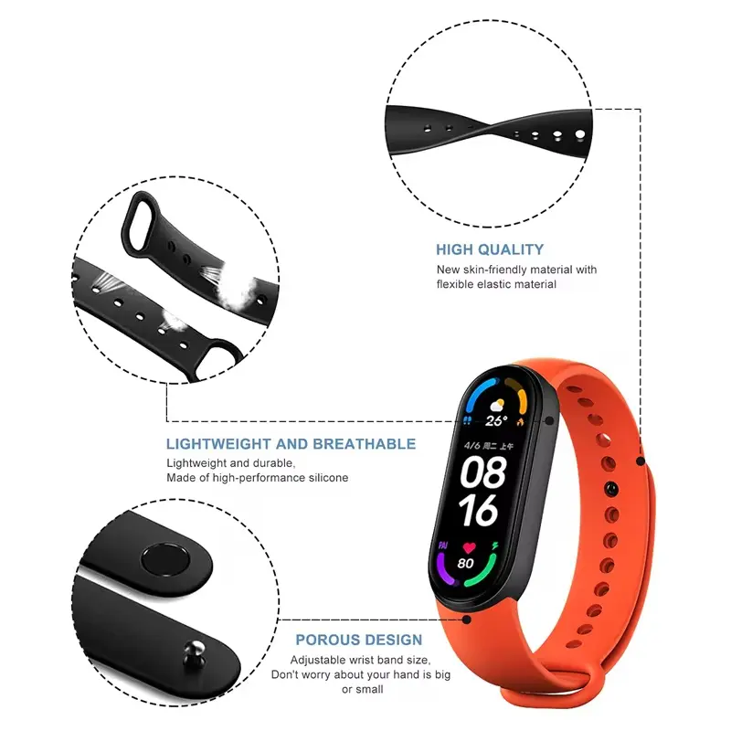 Dây Đeo Đồng Hồ, Dành Cho Vòng Tay Xiaomi Mi Band 7, Đeo Tay Silicon, Tương Thích Với Miband 5, 6, NFC, Thay Thế, Thích Hợp Cho Thể Thao, Pulsera, Thể Thao Correa, Tương Thích Với Mi Band 7, 6, 3, 4 Và 5, Dây Đeo 1