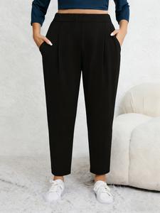 Pantalones ajustados de color sólido de talla grande para mujer con bolsillos, pantalones largos casuales ajustados, parte inferior para uso diario