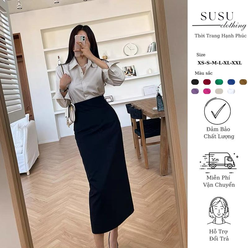 Chân Váy Bút Chì Dáng Dài Ôm Nhẹ Có Túi Có Lót Phong Cách Công Sở Thanh Lịch BC TÚI 80
