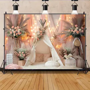 Tapestry Dekorasi Pernikahan Motif Bunga – Seni Dinding Modern untuk Latar Belakang Resepsi Estetik