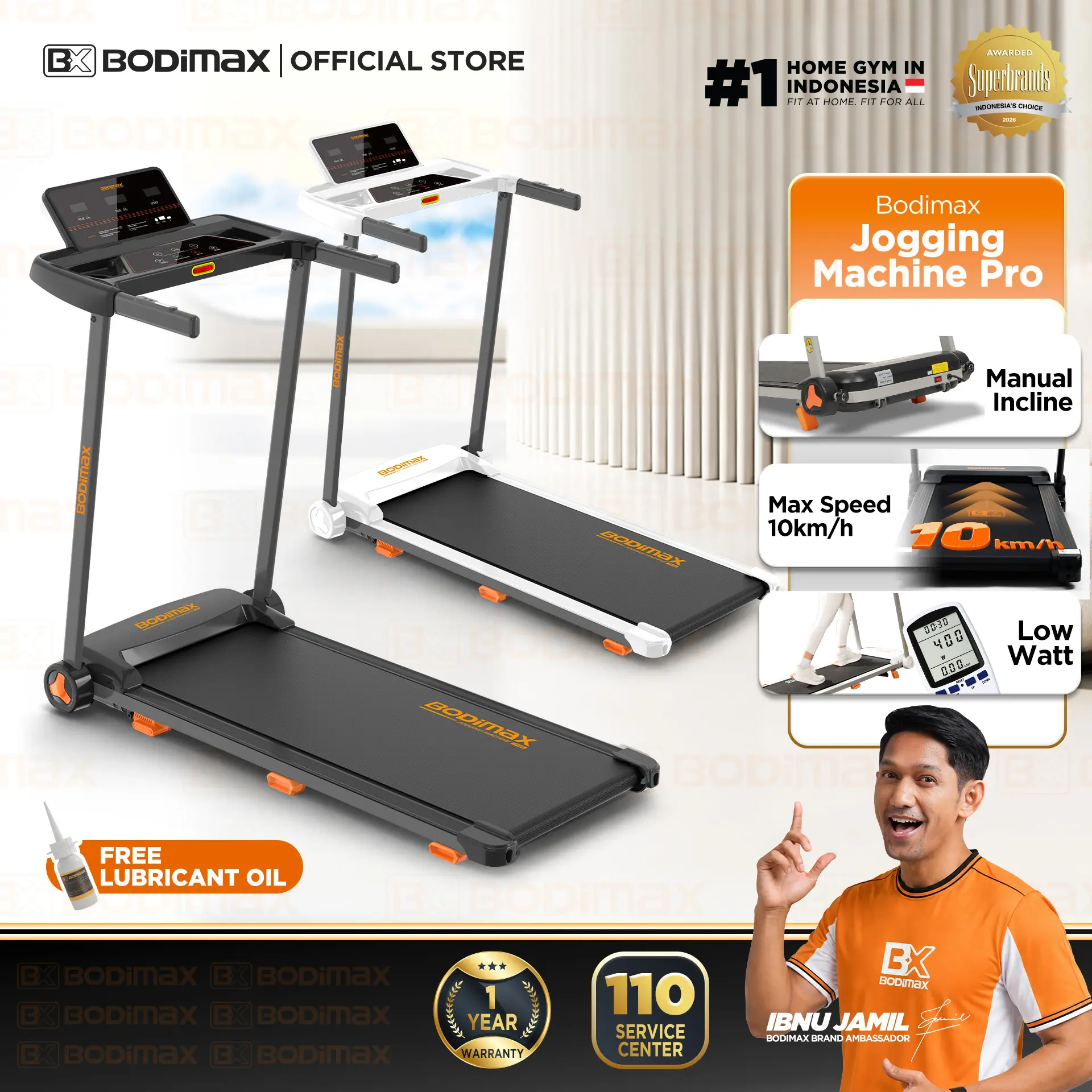 BODIMAX JOGGING MACHINE PRO / Treadmill 10KM / Incline / Sensor Jantung / Speaker Musik