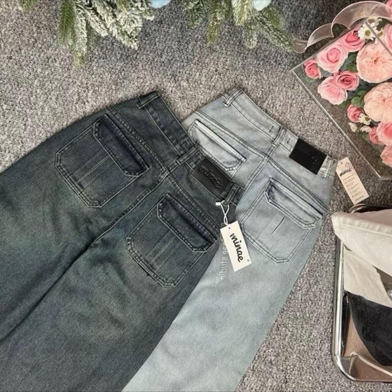   MINAE STUDIO  Quần Jean Ống Suông Túi Hộp Nhiều Màu Vải Dày Dặn 