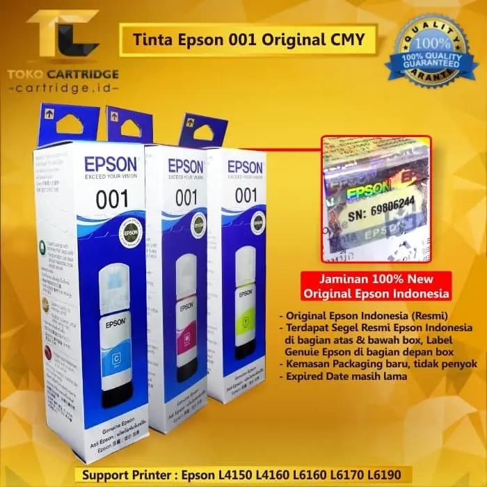 Tinta Refill 001 Original Printer Epson L4150 L4160 L6160 L6170 L6190