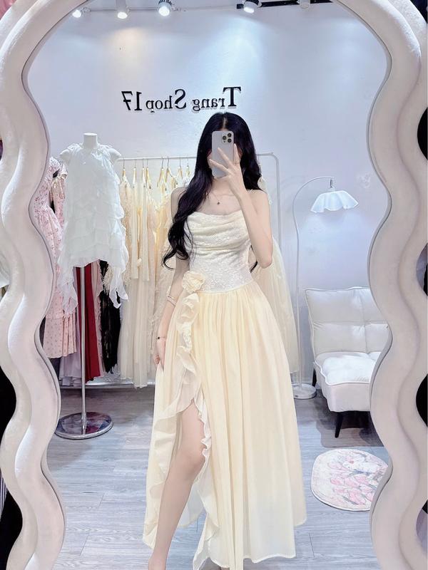 ĐẦM nữ 2s dáng dài xẻ tà hoa eo tôn dáng ( hàng chuẩn loại 1)