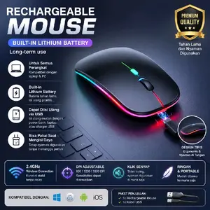 Mouse Wireless Gaming Silent Click Rechargeable Laptop Pc RGB 2.4GHz 1600dpi LED Backlit Isi Ulang Computer