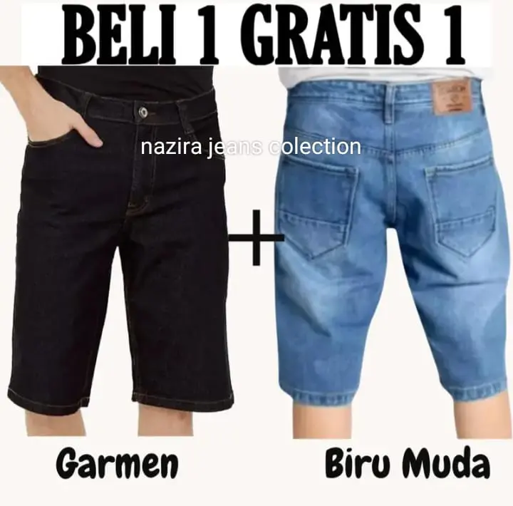 Beli 1 Gratis 1 Celana Pendek Jeans Denim Pria Dewasa Satu Paket isi Dua Pcs Celana Jeans Pendek Distro - NAZIRA JEANS COLLECTION