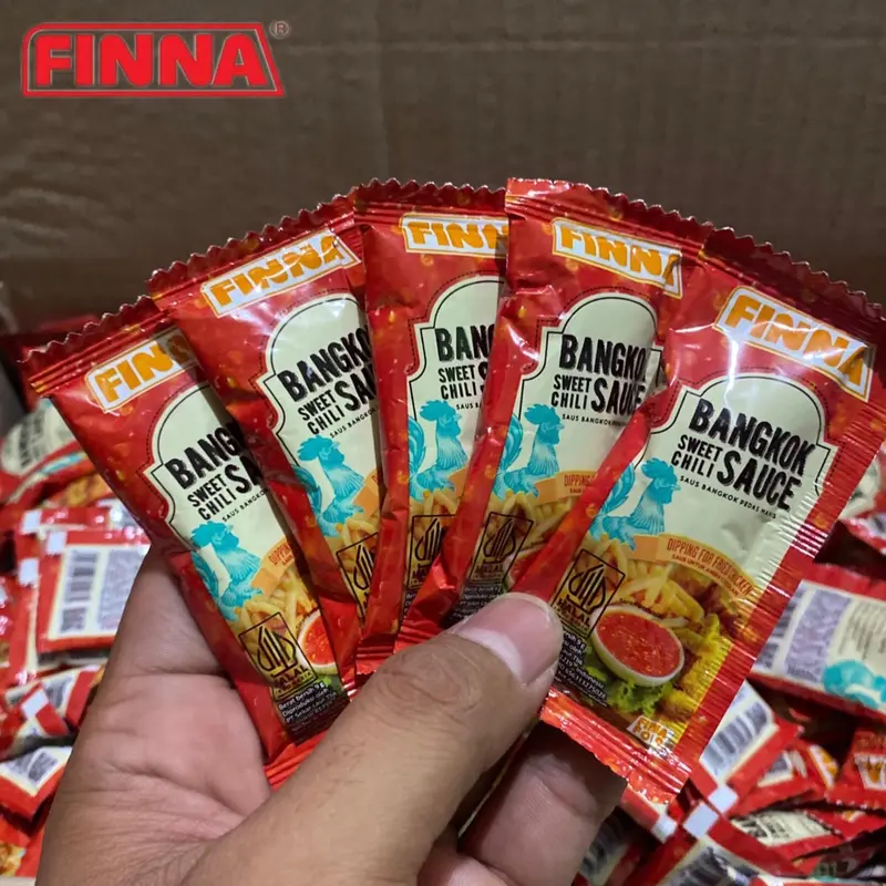 (50pcs) Finna Saos Bangkok 9gr - Kemasan Pouch Ayam Jagung Manis, Pedas, Sweet, Bahan Garlic - Brown Lada - Msg sao s sambal 1