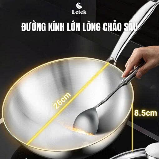 Chảo sâu lòng inox nguyên khối cao cấp Letek LWP26 chống dính tự nhiên