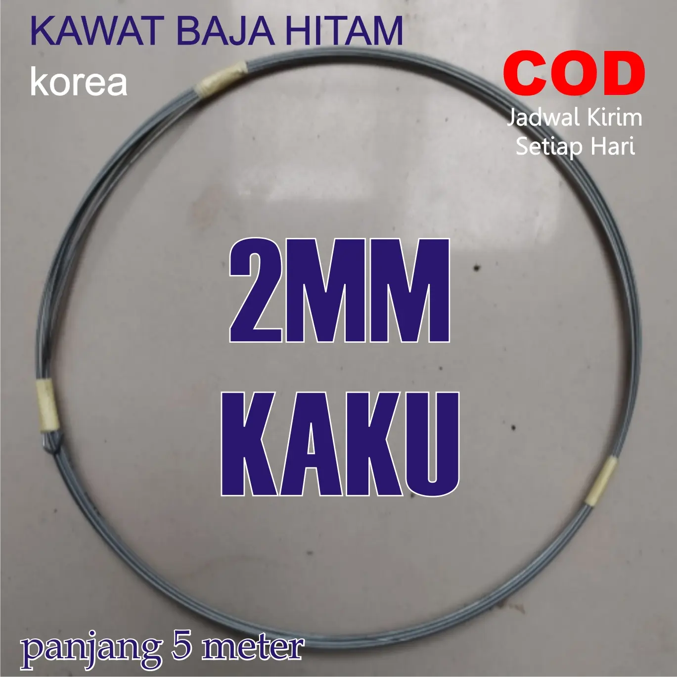 Kawat Baja Hitam 2mm 5 Meter Kaku Bahan Per