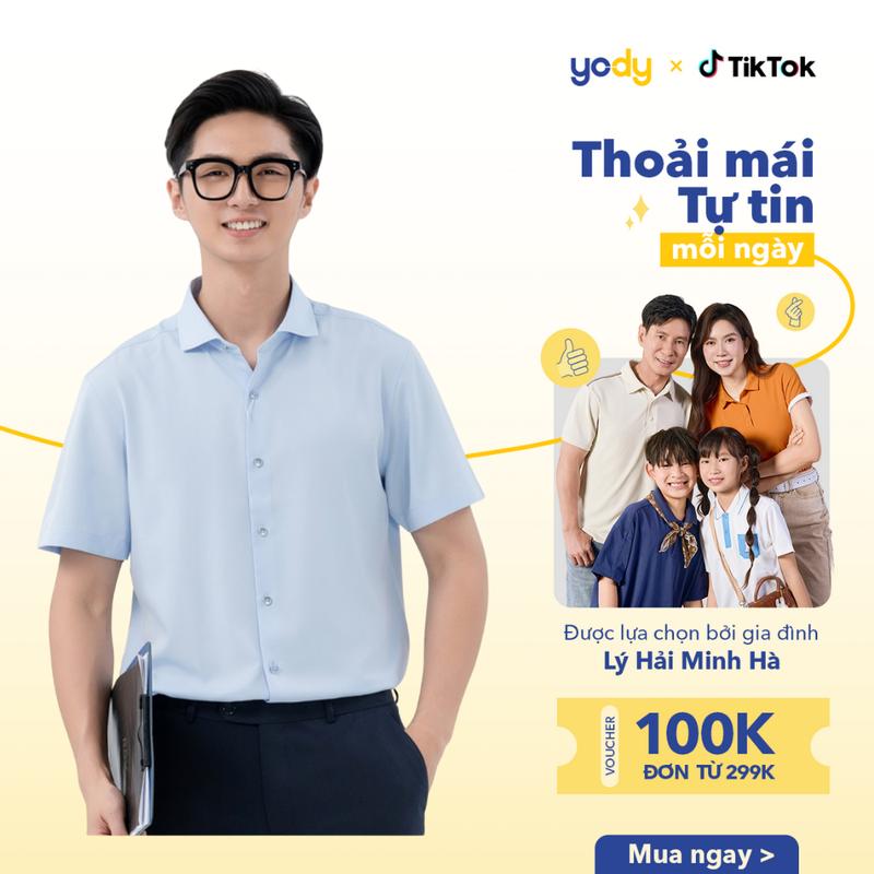 YODY Áo Sơ Mi Nam Cộc Tay Polyester Solid Nano Phối Cổ SCM7047