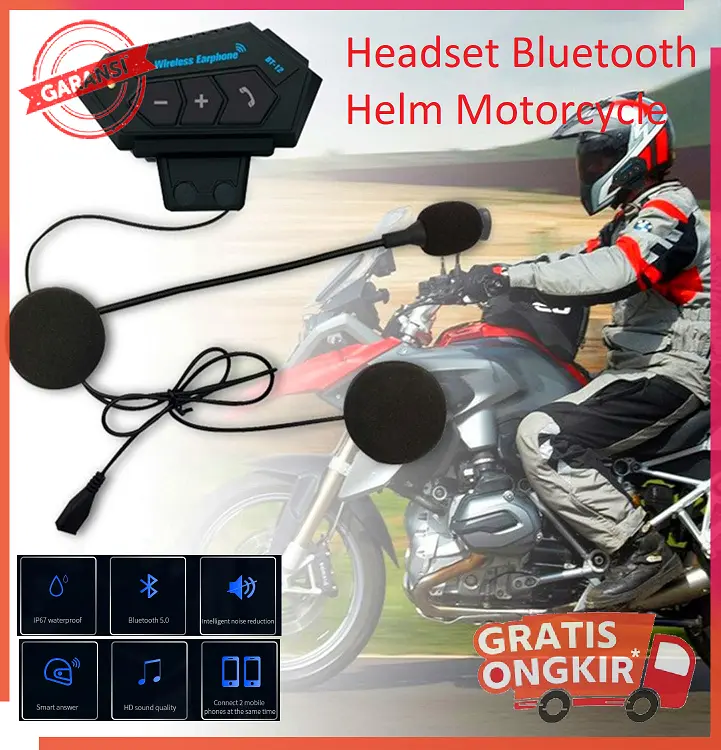 Intercom Headset Bluetooth Helm Wireless - BT-12 0