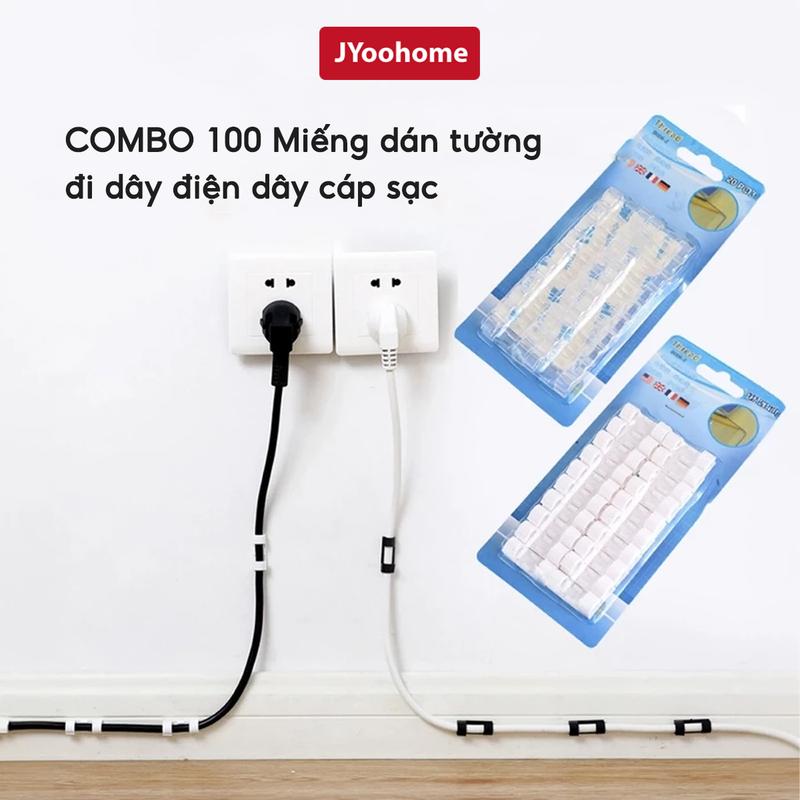  COMBO 100 Miếng Dán Tường Đi Dây Điện JYoohome Nẹp Giữ Dây Điện Kẹp Dây Sạc Điện Thoại Máy Tính Tiện Lợi 
