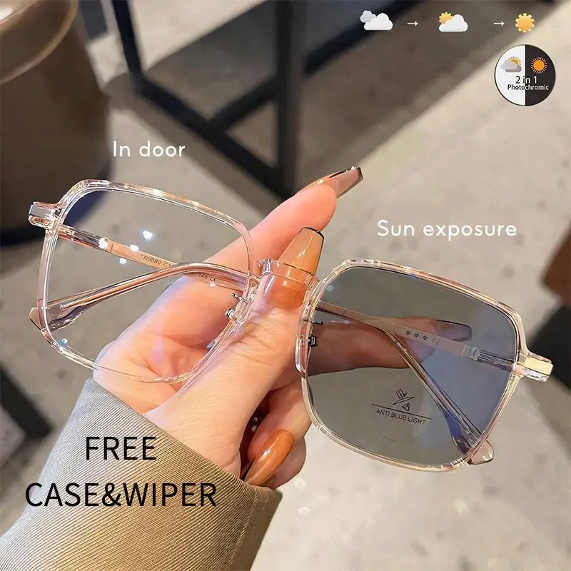 #2205 Good Quality Ultra light large frame Photochromic Anti-Blue Light Metal Frame Glasses  Men Women Glasses summer eyeglasses eyeglasses for shades  pango