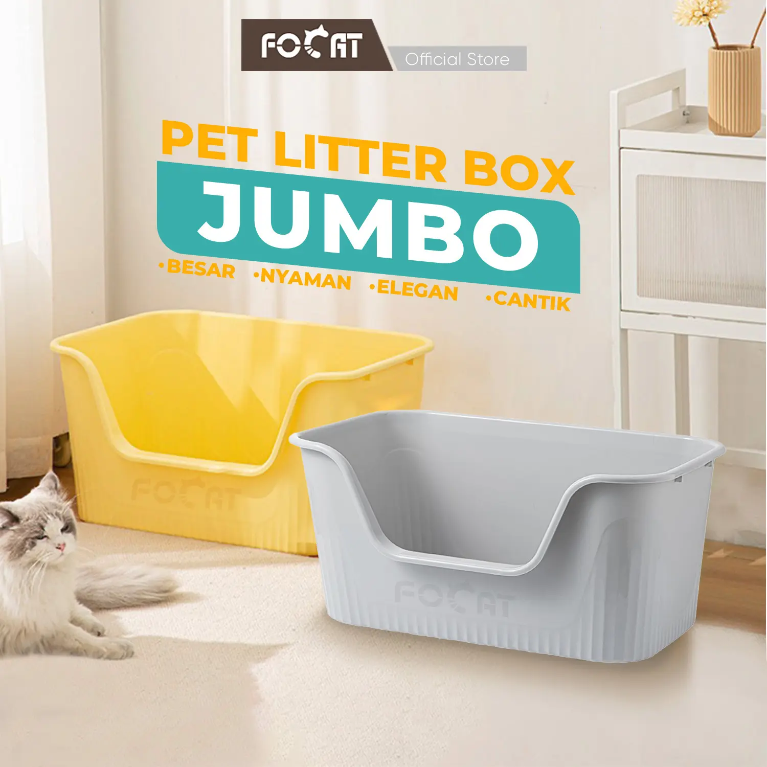FOCAT Pet Litter Box Ekstra Besar 50CM M31 Bak Pup Kucing Anabul Jumbo / Big Size Pet Litter Box / Tempat Pup Kucing