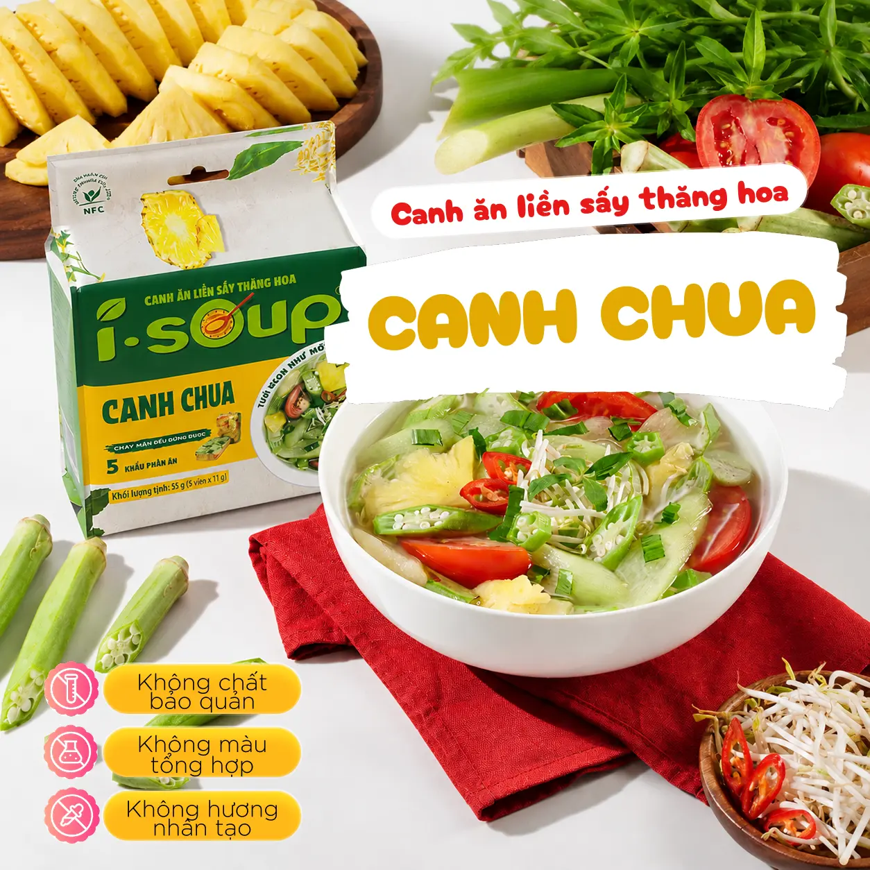 [MUA TỪ 2 TÚI GIẢM THÊM 5%] Isoup Viên Canh Chua Ăn Liền Sấy Thăng Hoa - Túi (55g) 05 Viên