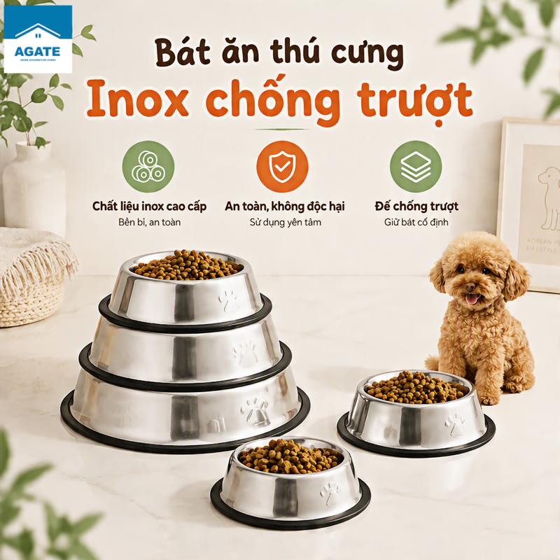 Bát ăn cho mèo và chó, bát ăn cho chó bằng thép không gỉ, 16cm/18cm/22cm, chống…
