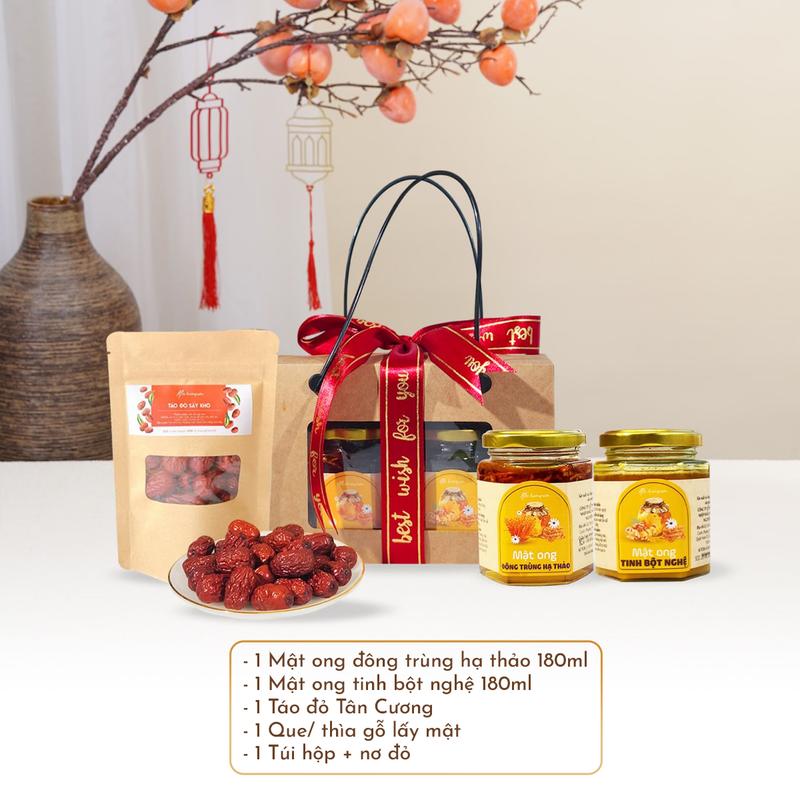  Set quà Tết 2026 tặng bố mẹ,người thân Mật ong ngâm tinh bột nghệ đông trùng hạ thảo hũ 180ml Mộc Hương Sơn 