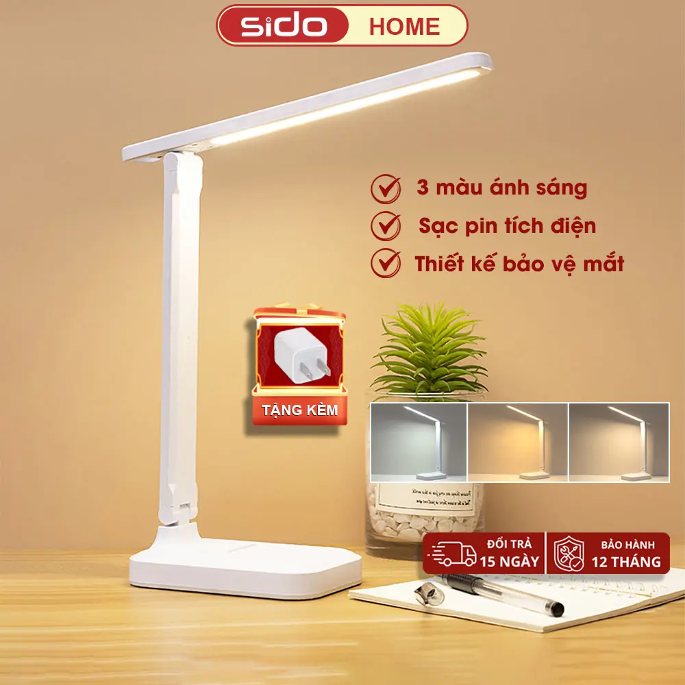 Đèn học để bàn tích điện SIDOHOME SH16 đèn bàn học chống cận đọc sách làm việc 3 màu ánh sáng