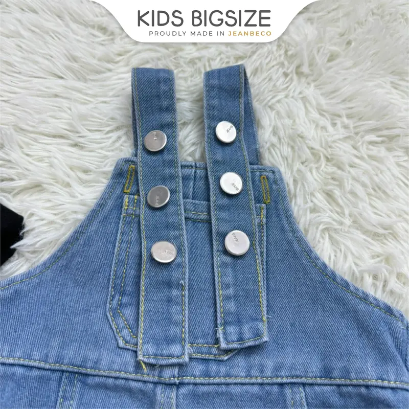 Quần yếm jeans hai dây KIDS BIGSIZE, yếm jean dáng dài cho bé gái bé trai màu xanh phối viền line form rộng QYD010 5