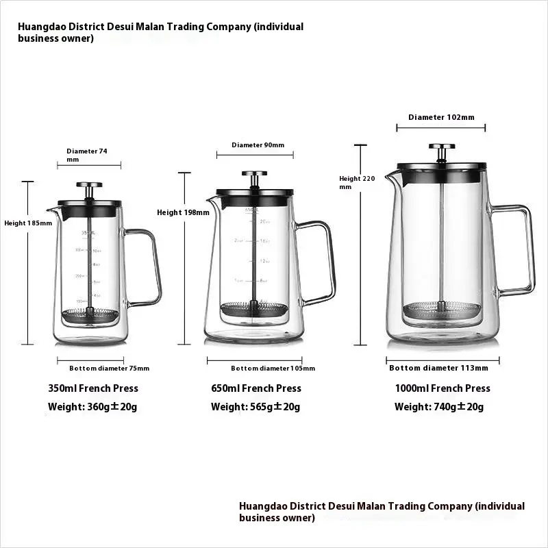 Household French pressure double-layer filter coffee utensils sharing glass pot heat-resistant filter coffee pot glass pot