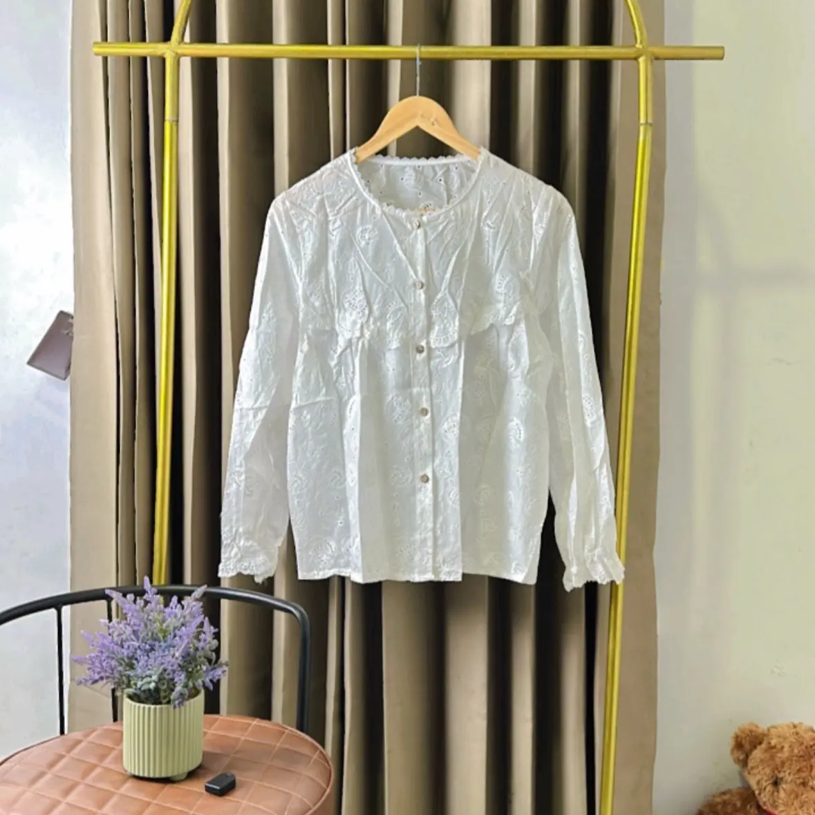 HANA Kemeja Katbol katun bordir import putih