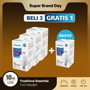 Beli 3 Gratis 1 Lampu Philips Bohlam Radiantline TrueForce Essential 18W Putih