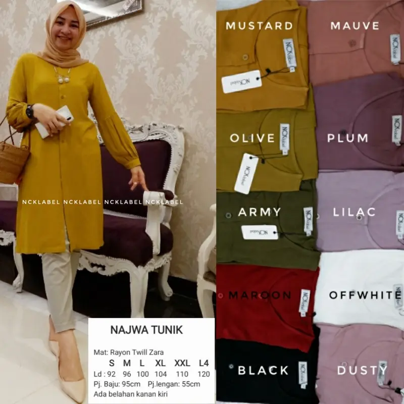 Najwa Long Tunik Katun Rayon Polos Premium Wanita Jumbo 0