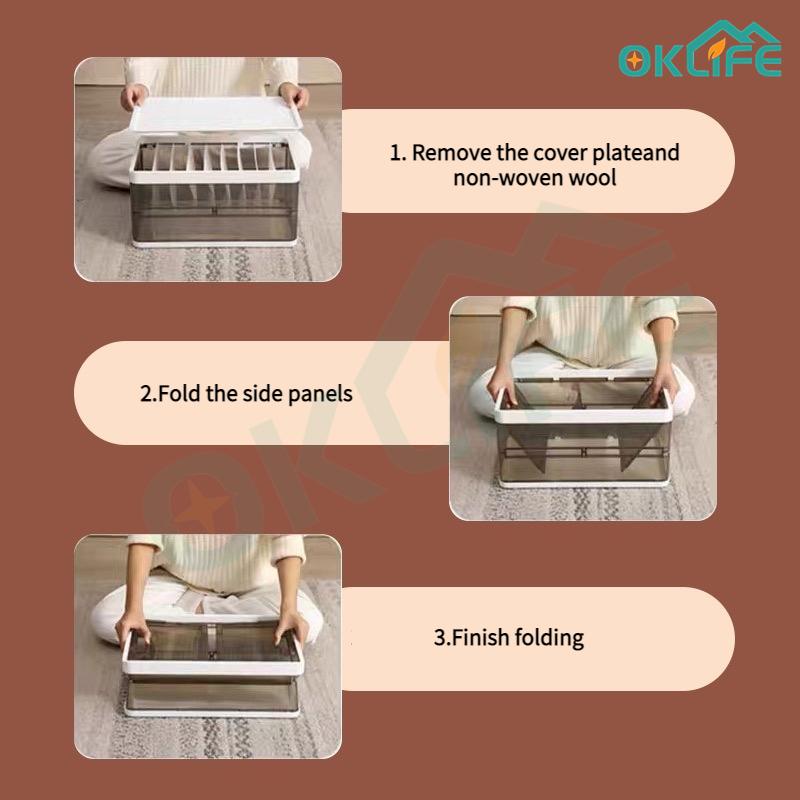 Product Introduction of [OKLIFE. SG]Foldable Clothes storage box/Stackable Plastic Storage Bins/with lid Wardrobe Clothes Organizer/Storage box 36