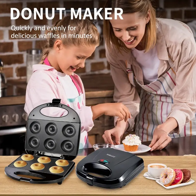 6 Buah Pembuat Donat / Alat Pembuat Donat Elektrik Mesin Cetakan Kue Bulat DIY Alat memanggang Tool 2