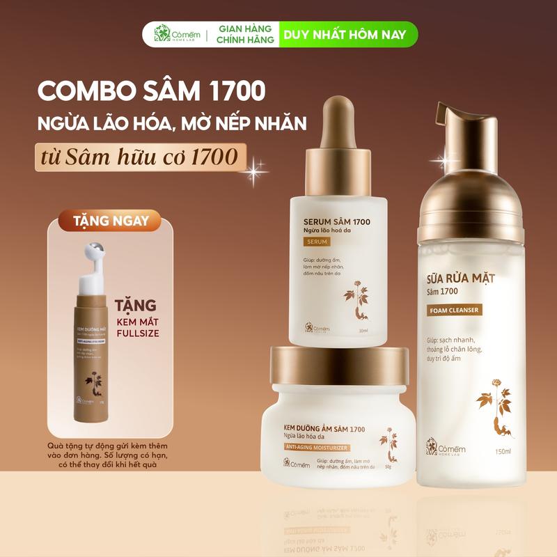 Combo 3 Bước Bọt Rửa Mặt Serum Sâm Và Kem Dưỡng Sâm 1700 Cỏ Mềm Hỗ Trợ Ngừ