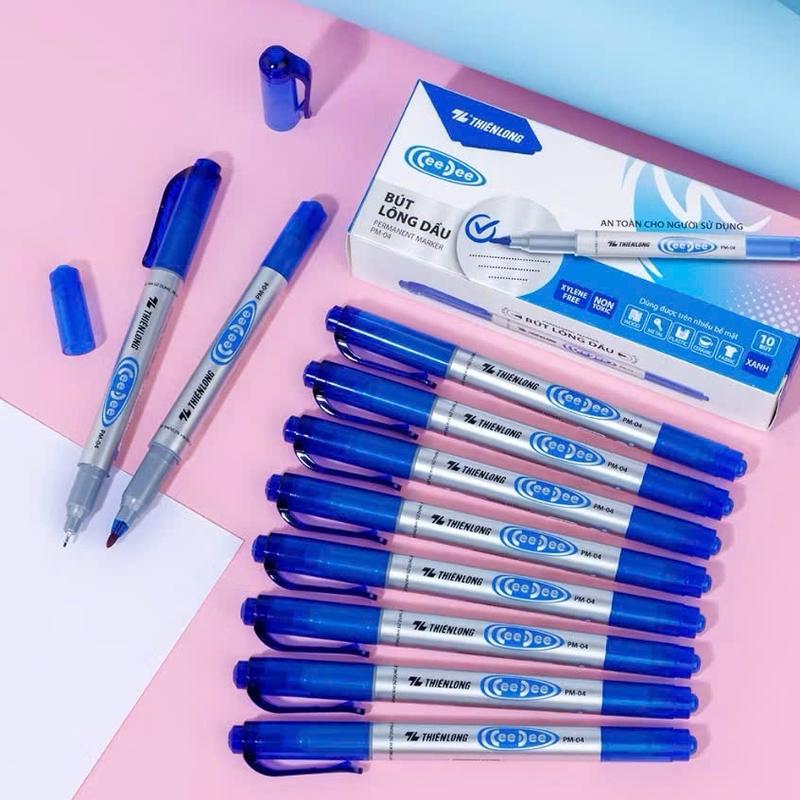 Combo 10 Bút lông dầu 2 đầu bút Thiên Long PM-04, mực đạt tiêu chuẩn Châu Âu, bám dính tốt trên nhiều vật liệu