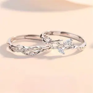 Cinin Couple Tunangan Sterling Perak Asli Cincin Berlian Adjustable Klasik Sample Free Box