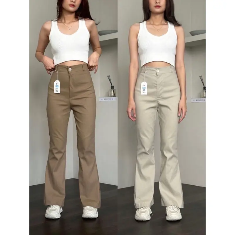 Flare Pants - Hightwaist Kulot Cutbray - Celana Formal Kantor Chinos Strech Panjang