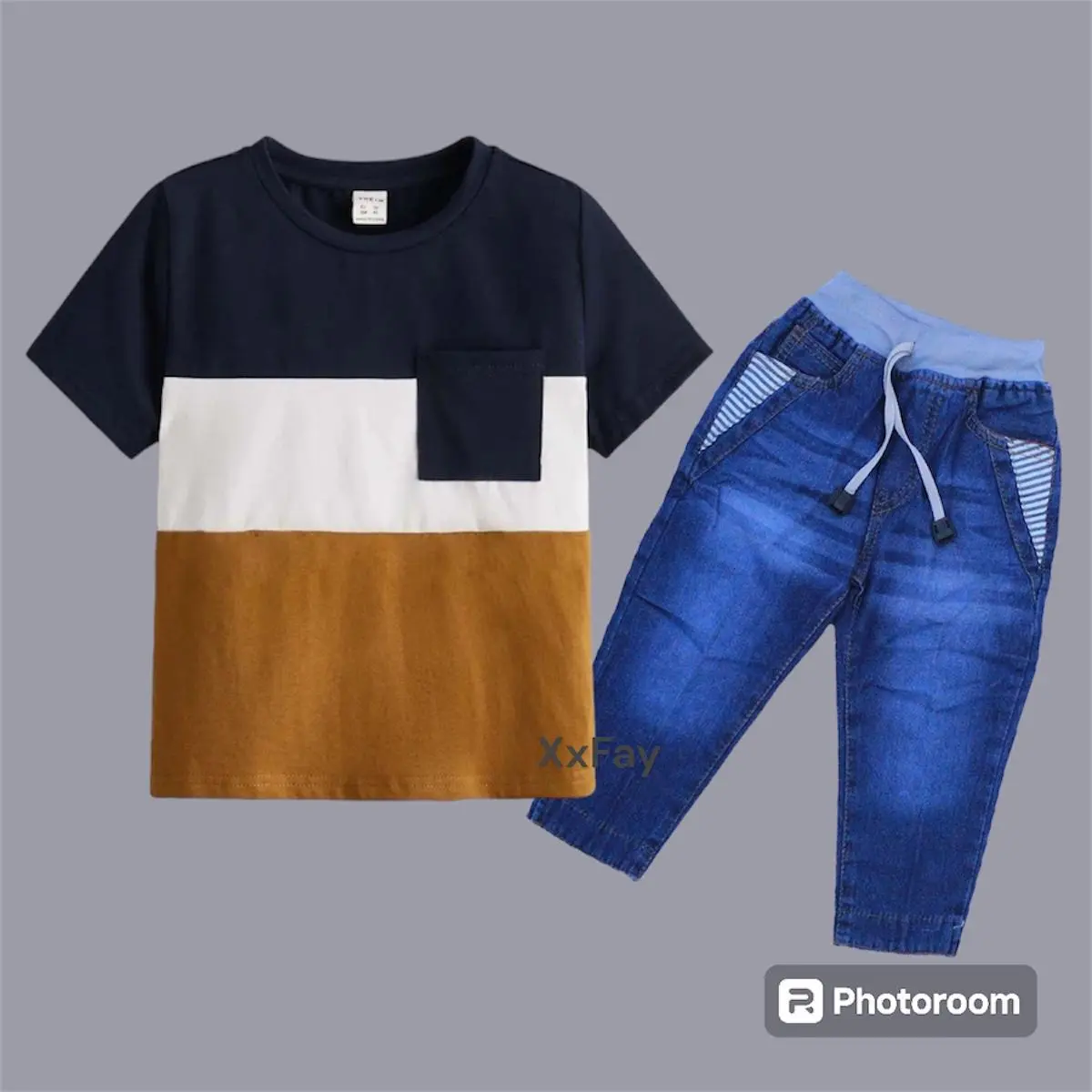 Set Fashion Anak Laki-Laki Kaos dan Jeans Slim Fit Berkualitas Tinggi - Pakaian