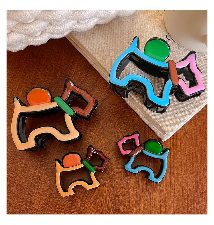 Product Introduction of Kẹp Tay Cầm Hình Chó, Thiết Kế Hoạt Hình Dễ Thương, Kẹp Tóc Tấm Thời Trang Đầu Sau Nữ, Kẹp Cá Mập Chặn Màu Lớn, Mũ Đội Đầu 18