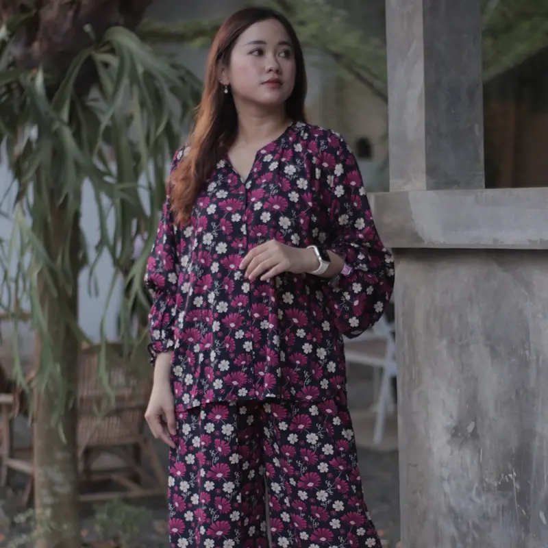 (Houseofplatinum) Honey Set Piyama Setelan Atasan Baju Panjang Celana Panjang Tidur  Katun Rayon Motif Bumil Busui Friendly 0
