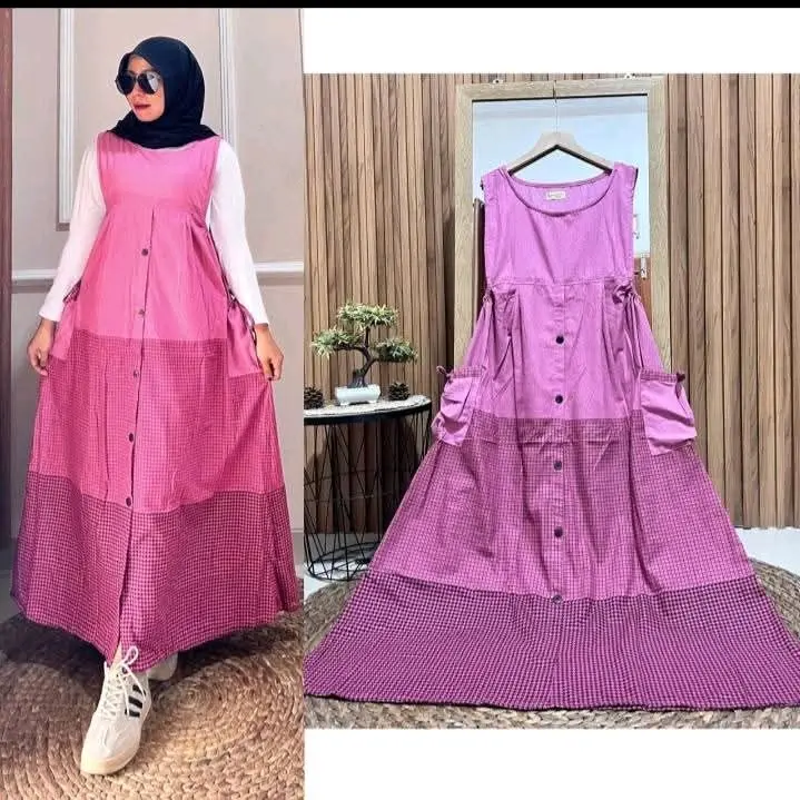 GAMIS OVERALL SAKU KANAN KIRI // HAGIA OVERALL KATUN MOTIF ONLY Linen Muslim Wanita Dress Kancing Panjang Basic Dewasa 6