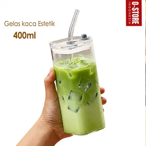 Tumbler Kaca Sedotan Mug Lucu Bening Gelas Estetik Tumbler Minum Kaca Mug Thermos Latto
