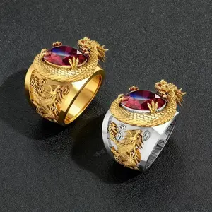 PRODUK LARIS Cincin Naga Batu Merah - Red Stone Dragon Ring / Aksesoris Pria Keren Impor Kualitas Tinggi / Accessories Man Fashion Jewelry For Men Charm Bracelet Alloy Jewellery Punk Biker gold rings