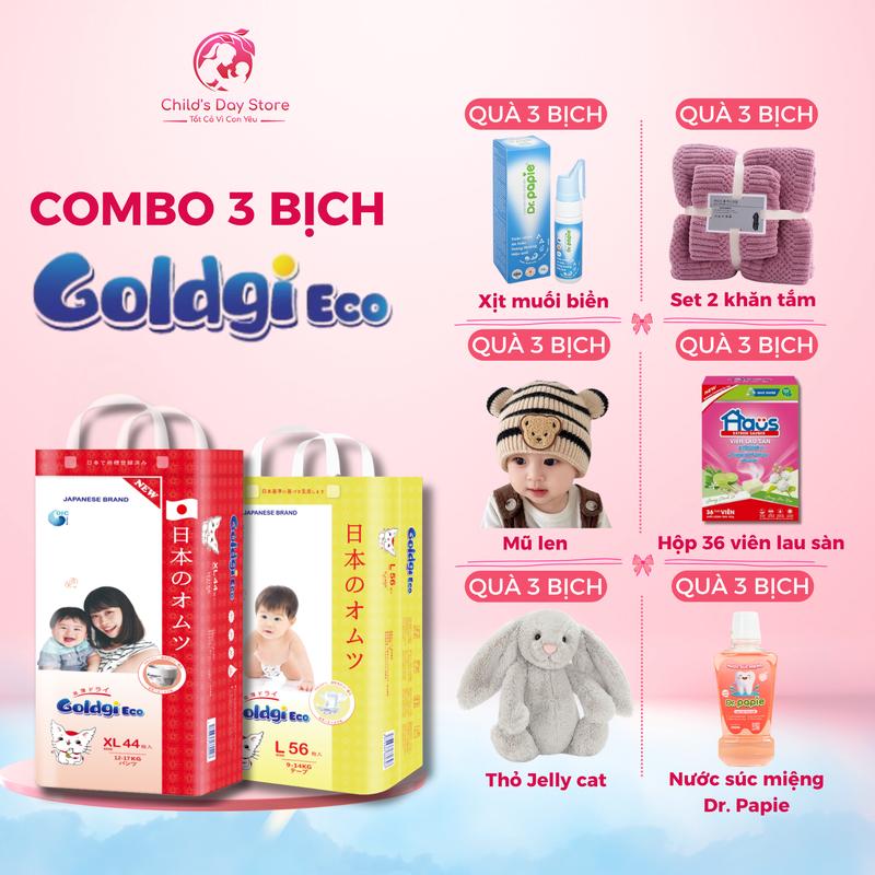   COMBO 3 BỊCH  Goldgi Eco bản cải tiến - Date xa - tã bỉm đóng hè bỉm mỏng đủ size dán quần cho bé - Tã Bỉm Goldgi Eco - Childs Day Store 