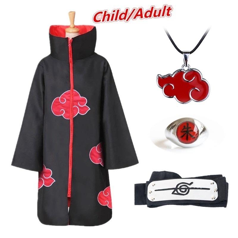 Áo choàng anime Naruto Akat Uchiha Itachi dành cho trẻ em và người lớn áo choàng có vòng cổ nhẫn băng đô trang phục cosplay cho bữa tiệc Halloween