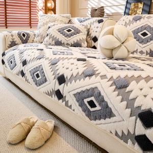 Funda para sofá de Peluche Estilo Bohemio, Antideslizante, Lujosa y Moderna, Lavable, Protector de sofá Amigable con Mascotas, Decoración de Sala Cálida y Cómoda