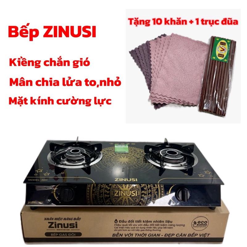 Bếp gas đôi zinnusi mặt kính cường lực, bảo hành 12 tháng