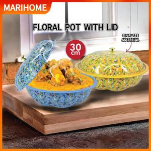 Bekas Makanan Corak Floral dengan Penutup 30cm Bekas Penyimpanan Makanan Berkapasiti Besar Dulang Bufet dan Bekas Raya Containers Kitchenware