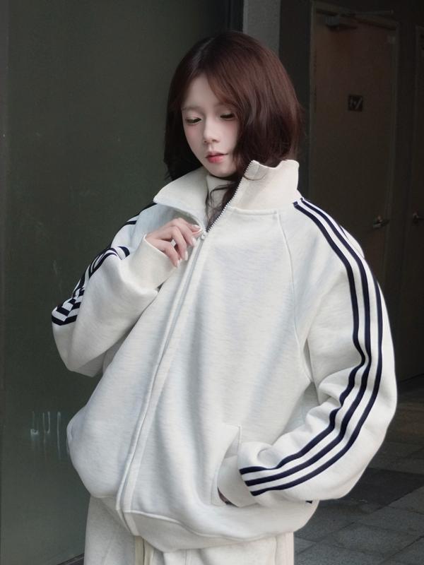  LEEZA - Áo Khoác Nỉ Khoá Kéo Cao Cổ Định Lượng 350gms Form Rộng Phong Cách Unisex Nam Nữ 17.01 