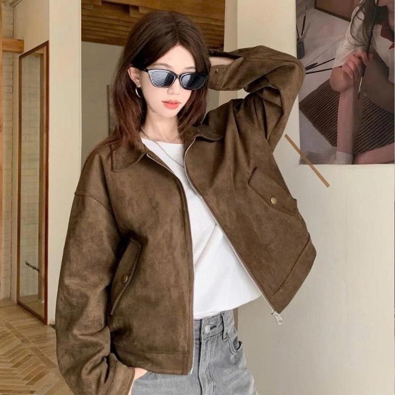 (HÀNG QC) CÓ BIGSIZE - Áo khoác da lộn nâu bò phối túi hộp #0869 HAVANA AK112