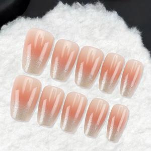 スクエアショートフェイクネイル 24枚セット 女性用光沢感ある接着ネイル DIYネイルアート用 取り外し可能なエレガントステッカーキット