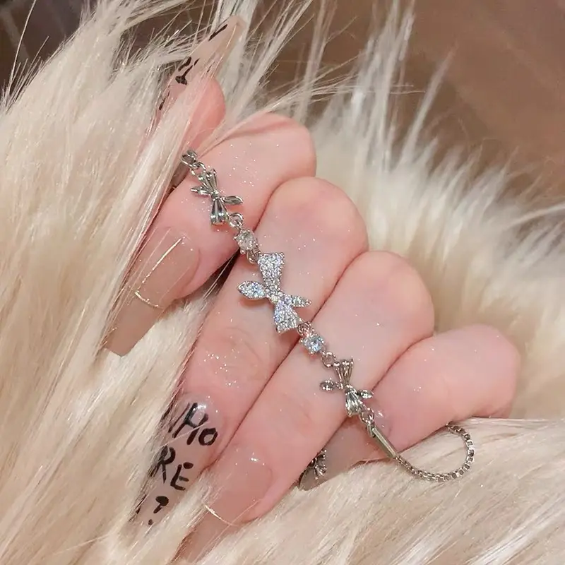 【Promosi Super】COD Gelang Titanium Anak Perempuan Busur Berlian Perak Aksesoris Estetika Korea Busur Perhiasan Titanium Asli Fashion 1